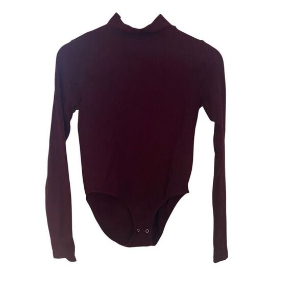 Unbranded Bodysuit turtle neck long sleeve S/M ribbed red wine - Picture 1 of 7